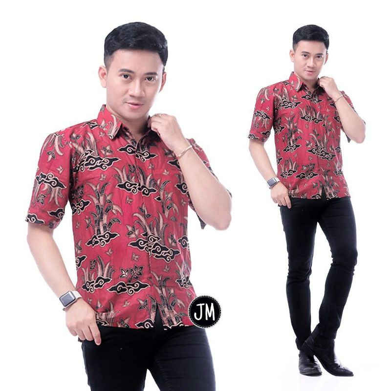 BSWART Batik HRB026 kenongo Hem Pendek anjani biru Pekalongan M L XL XXL Batik Pria MURAH Modern Grosir