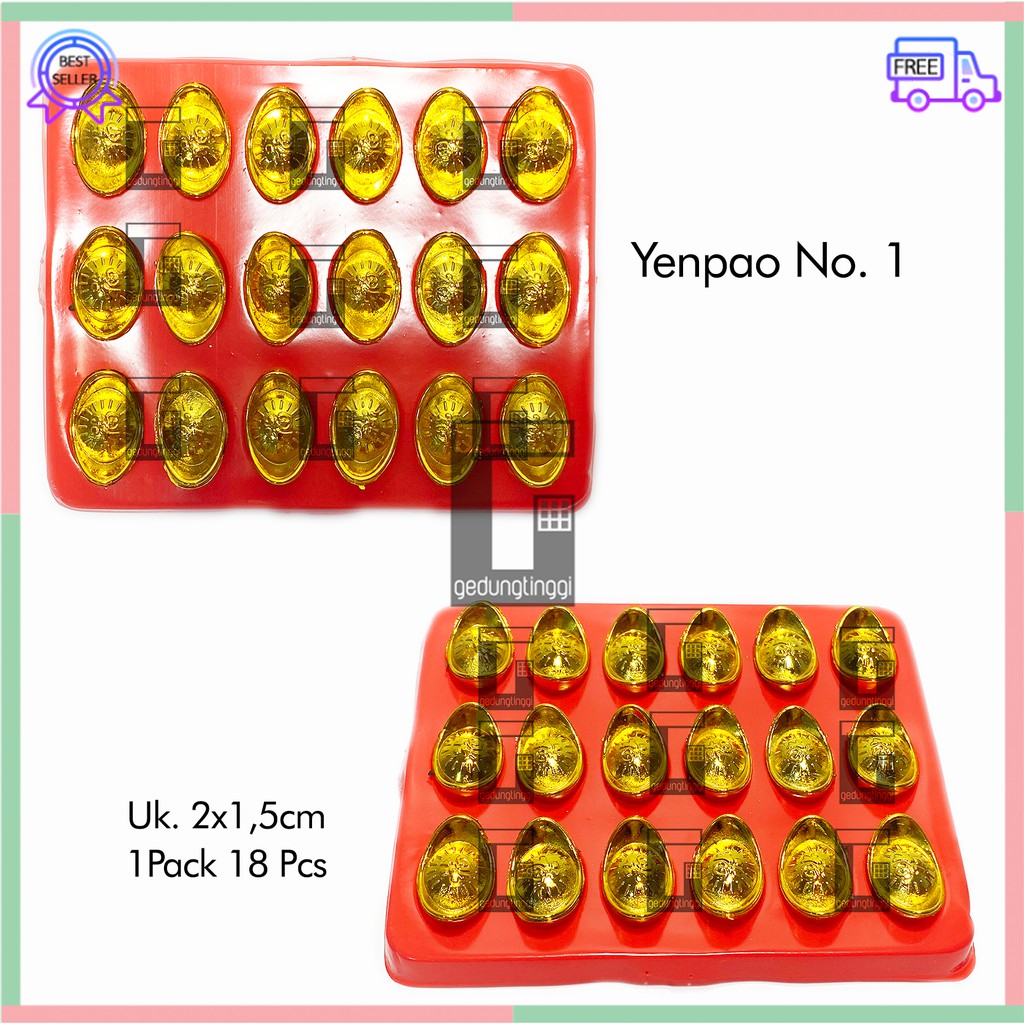 Pajangan Hiasan Yenpao Yen Pao Yenpau Yen Pau Yuanbao Yuan Bao Parcel Souvenir Sangjit Ukuran Size Mini Kecil Sedang Medium Big Besar XL Kantong Uang Duit Koin Coin Krom Chrome Emas Gold Kuno Chinese New Year 2022 1 Set Murah