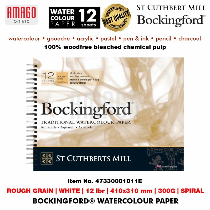 Bockingford Watercolour Paper Rough Grain - Spiral - 12 lbr - 410x310mm - 300g