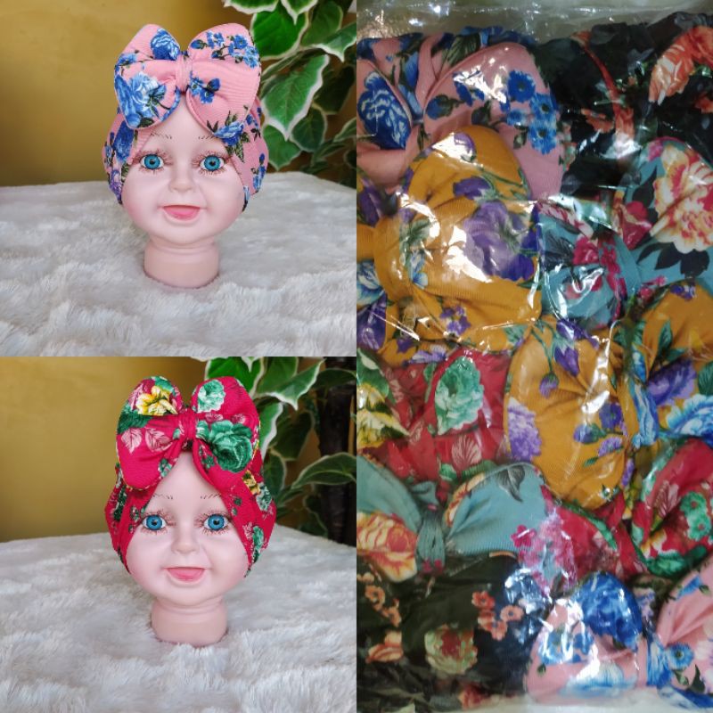 Turban baby blanster / ciput anak bayi blusyer salur pita kupu