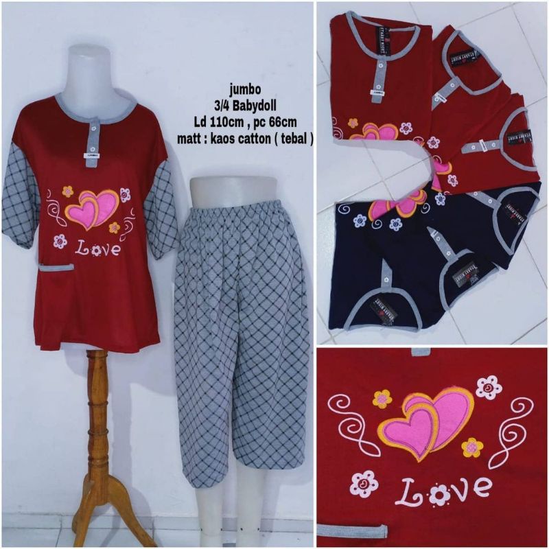 Setelan Babydoll Jumbo Kaos Celana Lengan Pendek Adem Murah Motif Trendy