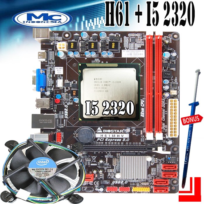 Motherboard MOBO Mainboard H61 Biostar + Processor Intel i5 2320 + FAN