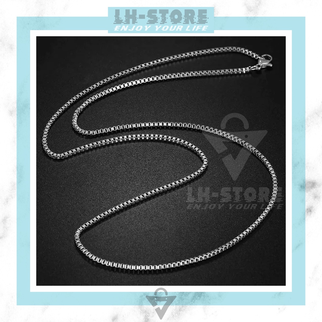 KALUNG TITANIUM KOTAK ITALY PRIA WANITA SILVER SEPERTI MAS PUTIH ANTI KARAT ANTI LUNTUR [KR-05]