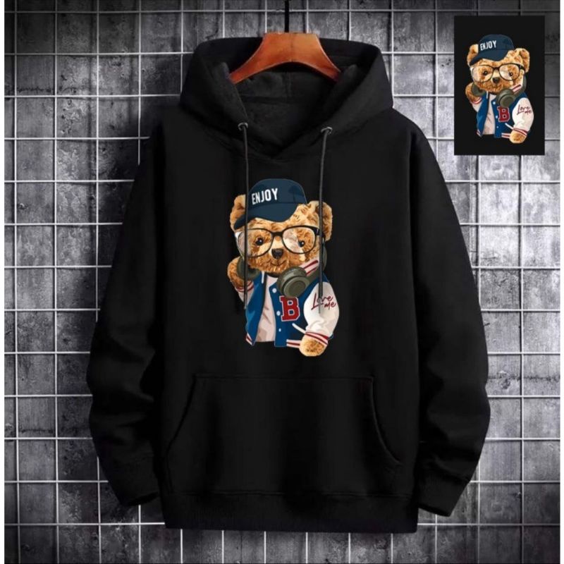 Sweater hoodie pria wanita terbaru BEAR ENJOY terbaru bahan fleece tebal