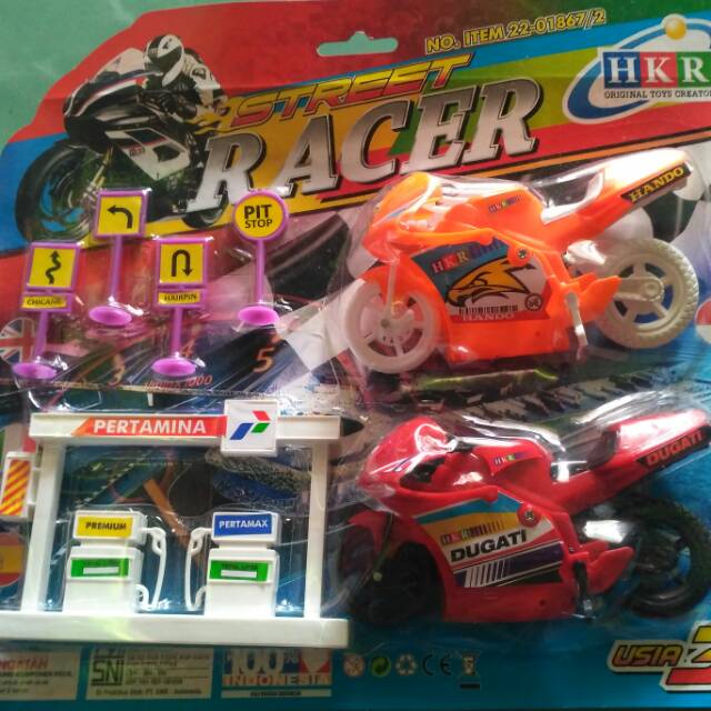 Mainan Miniatur Pom Bensin Pertamina Set Motor Gp 2 Pcs Street Racer