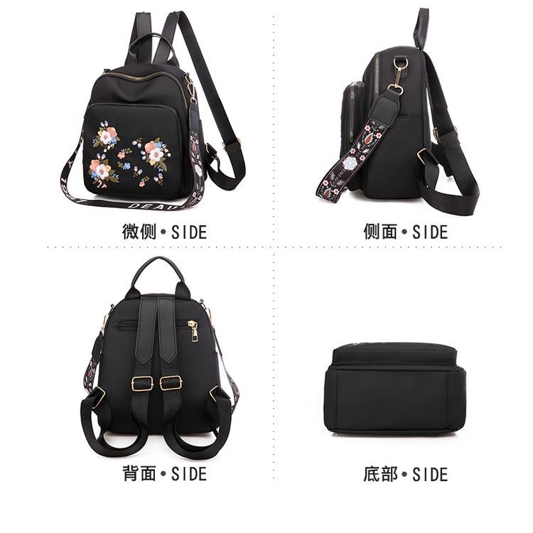 TAS RANSEL WANITA ANTI AIR BACKPACK KOREA HITAM MOTIF BUNGA ASIANA TA319B5 KULIAH IMPORT BATAM MURAH