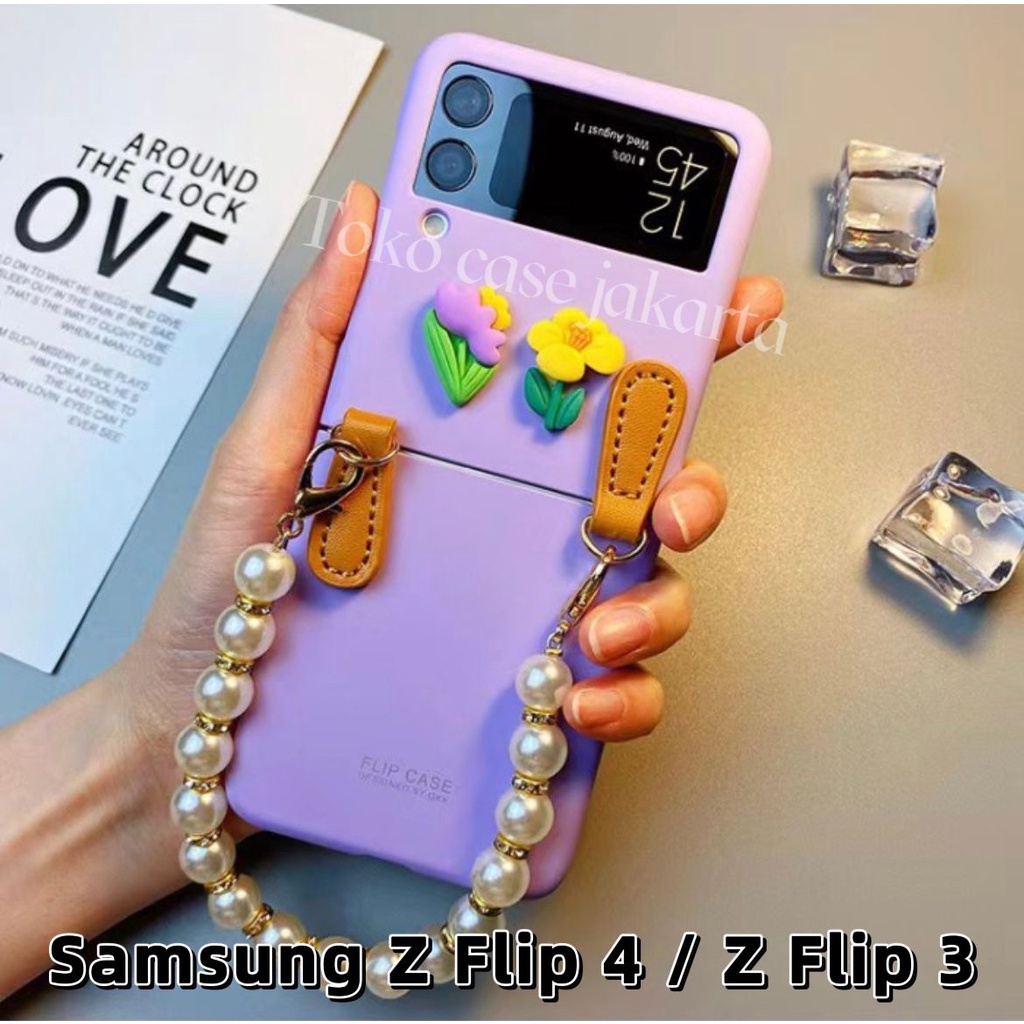 READY Casing Samsung Z FLIP 4 Z FLIP 3 Matte With Chain Pearl Rantai Mutiara Cover Case