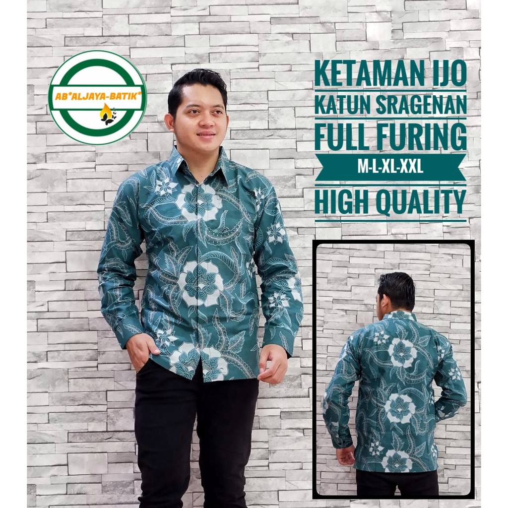 KETAMAN IJO Kemeja Batik Pria Lengan Panjang Katun Halus FULL FURING Batik Aljaya