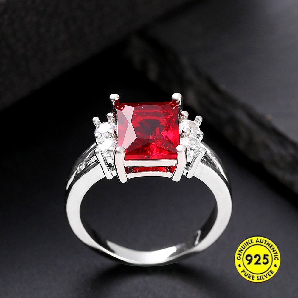 Cincin Zircon Persegi Bahan S925 Silver Platinum Gaya Korea