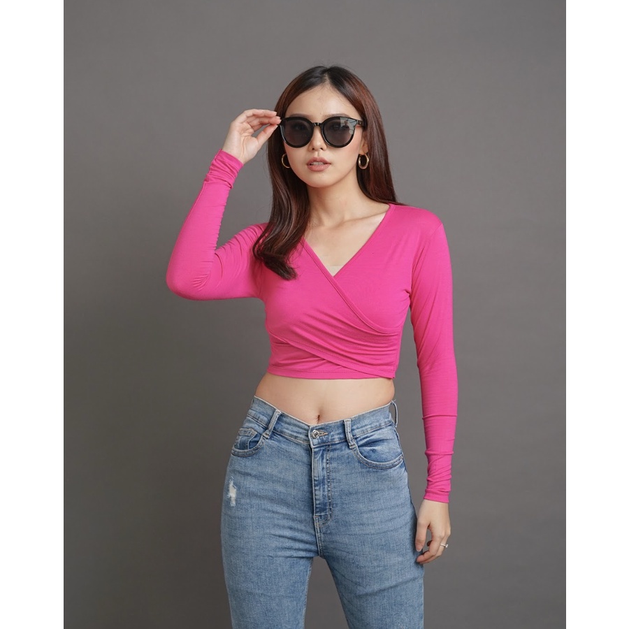 MODAVIE - NALA Longsleeve Crop Top Korea  Baju Atasan Lengan Panjang Crop Tee Korean