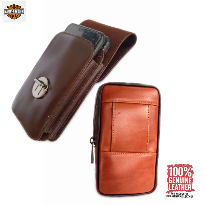 dompet hp pinggang kulit asli double Harley Davidson 6.5 inch 6.7 inch - sarung hp kulit asli  harley