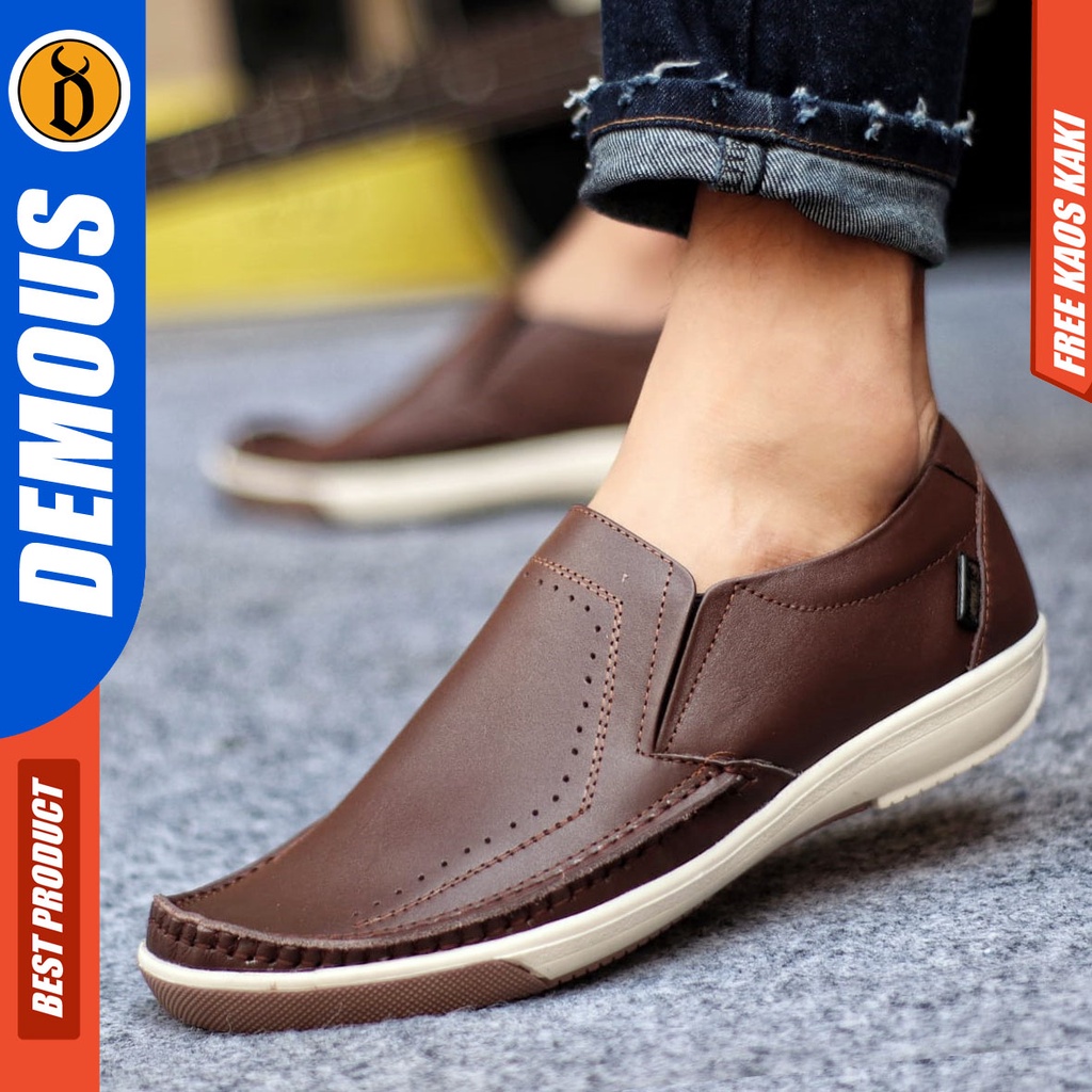 DEMOUS SANDRO Sepatu Pria Casual Kulit Asli Kasual Slip On