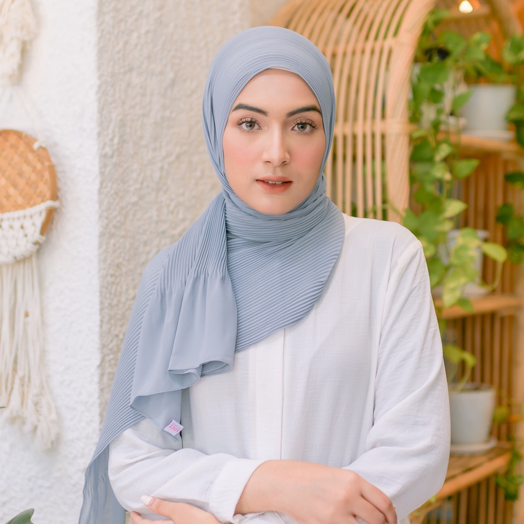 Lozy Hijab - Bawal Pleats Shawl ( Pashmina Plisket )-Blue Pastel