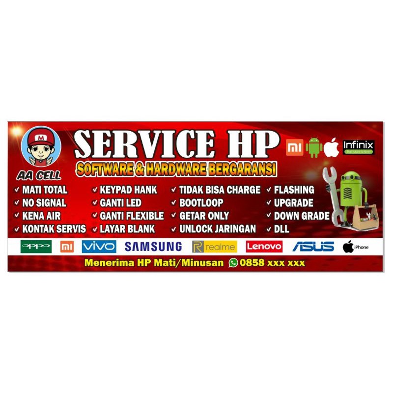 Spanduk/Banner Servis HP/banner custom 150 x 60