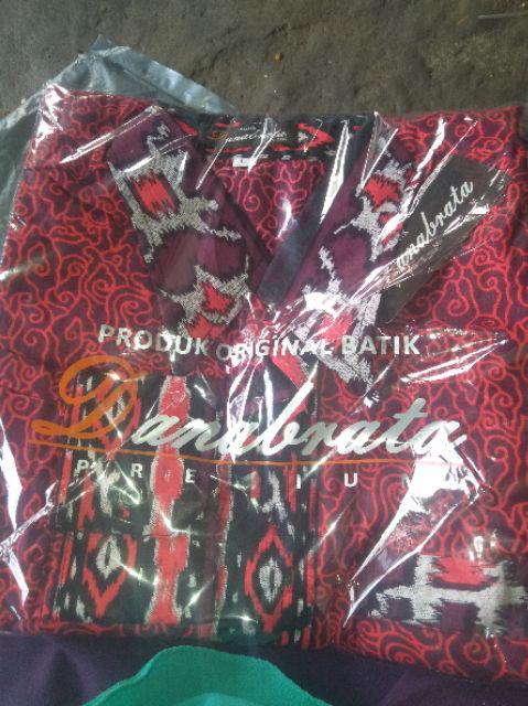 Kemeja Batik Pria Lengan Panjang Batik Danabrata Motif Mega Merah Kode 032 Size M L Xl Xxl Regular