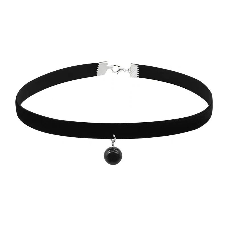 Kalung Choker Hitam Wanita Liontin Bandul Mutiara Simple Korean Style