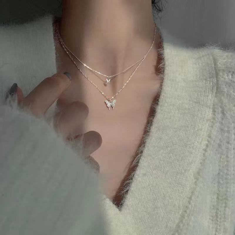 SHANZUAN butterfly double-layer kalung untuk wanita ins kalung sederhana dan lembut selebriti Intern