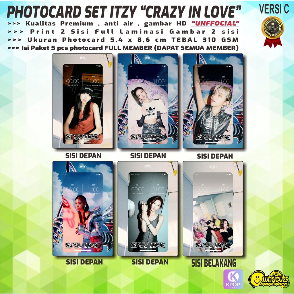 PHOTOCARD SET KPOP PREMIUM ITZY  / ADVENTURE OF ITZY / OHBOY MAGZ / CRAZY IN LOVE / PRINT 2 SISI FULL LAMINASI GLOSSY ISI 5 PCS LENGKAP