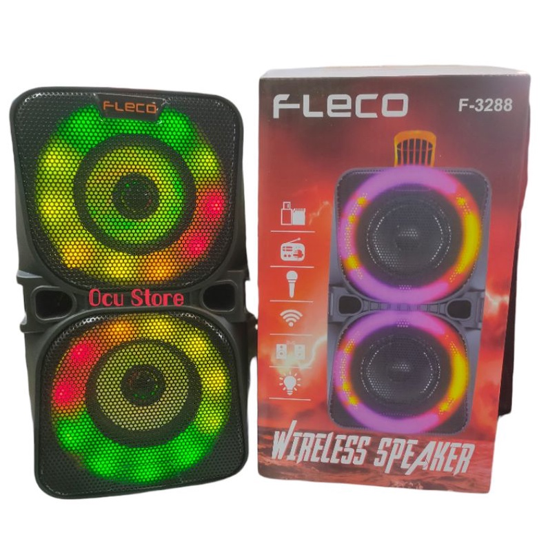 SPEAKER BLUETOOTH PORTABLE FLECO F-3288 FULL LED LAMP SUPER BASS