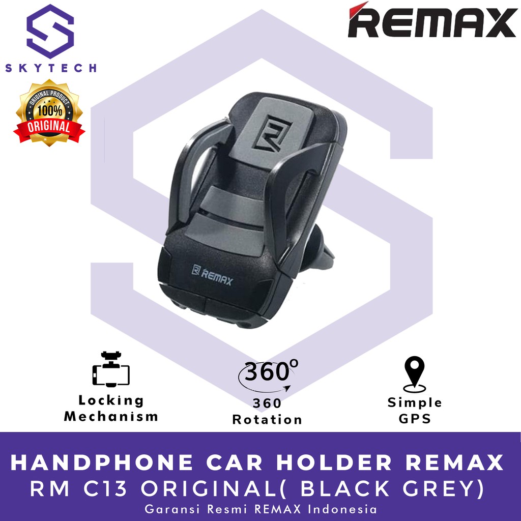 HANDPHONE CAR HOLDER REMAX BLACK GREY RM C13 ORIGINAL GARANSI RESMI