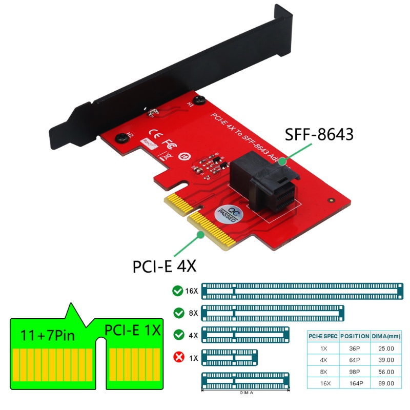Modul Adaptor btsg SFF 8643ke PCIe 4X 2.5 Inch U.2 PCIe-NVMe 36-Pin SSD Converter