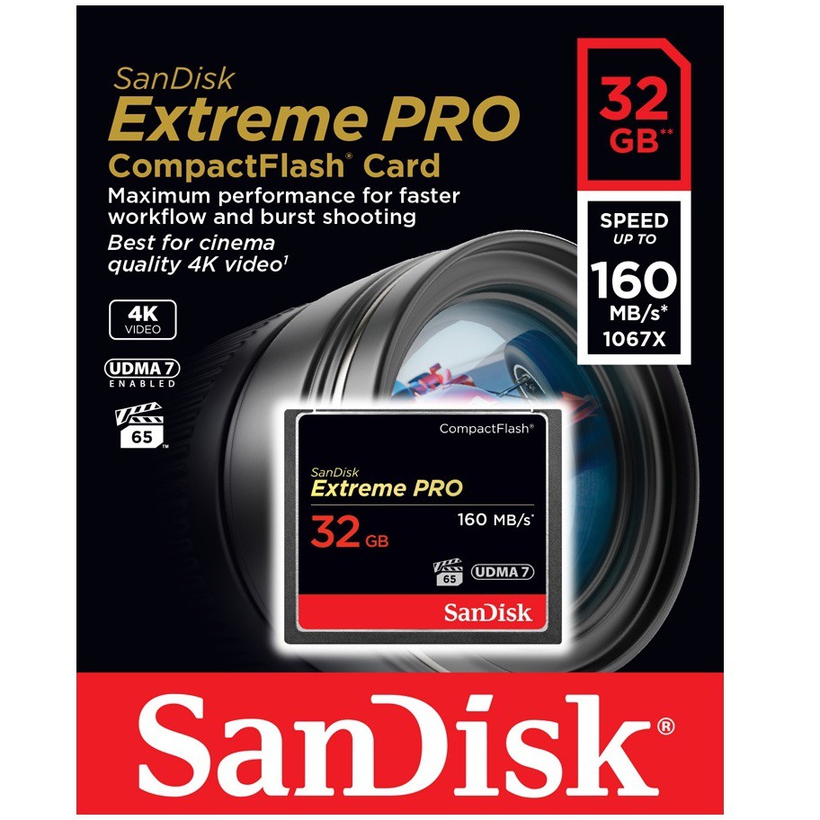 SanDisk Extreme PRO Compact Flash Card (160MB/s) 32GB - SDCFXPS-032G - SDMC39BK Black