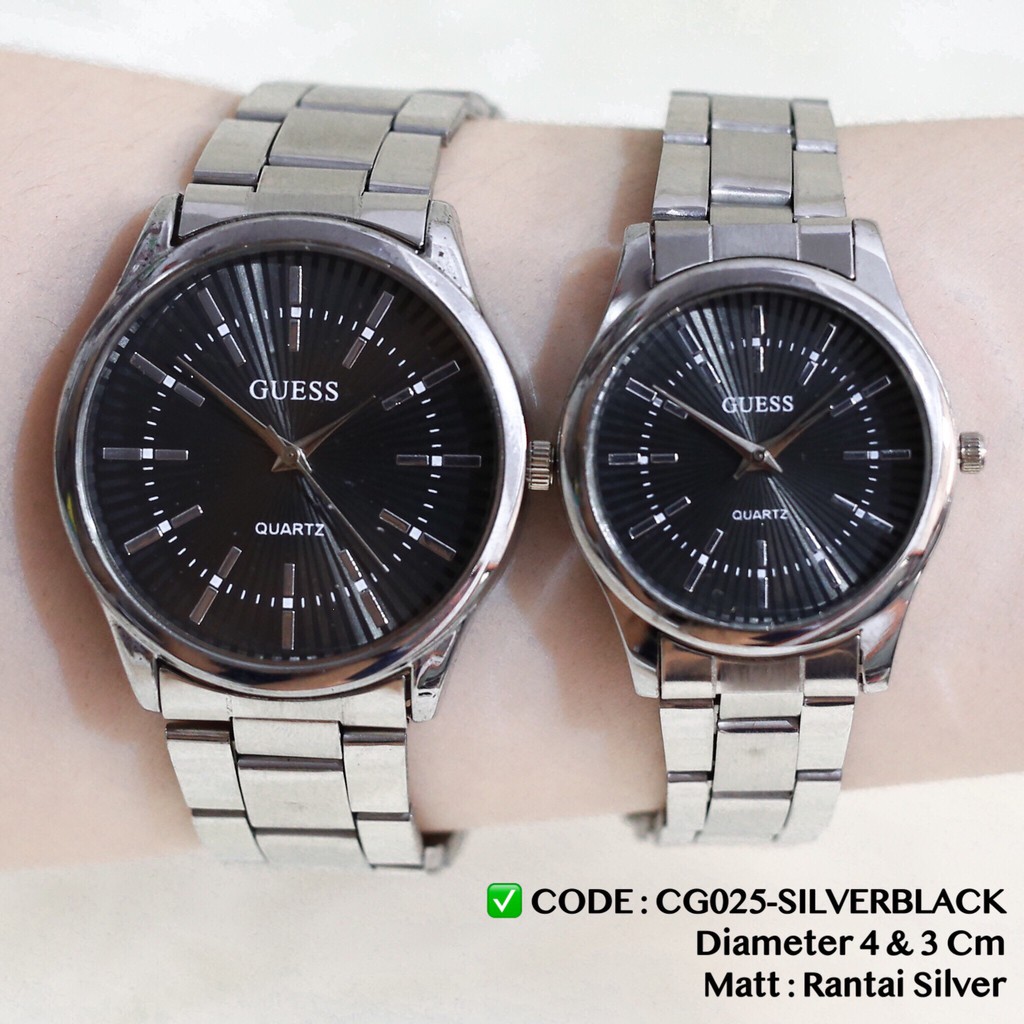 Jam tangan COUPLE rantai murah wanita pria silver free baterai cadangan grosir CG025