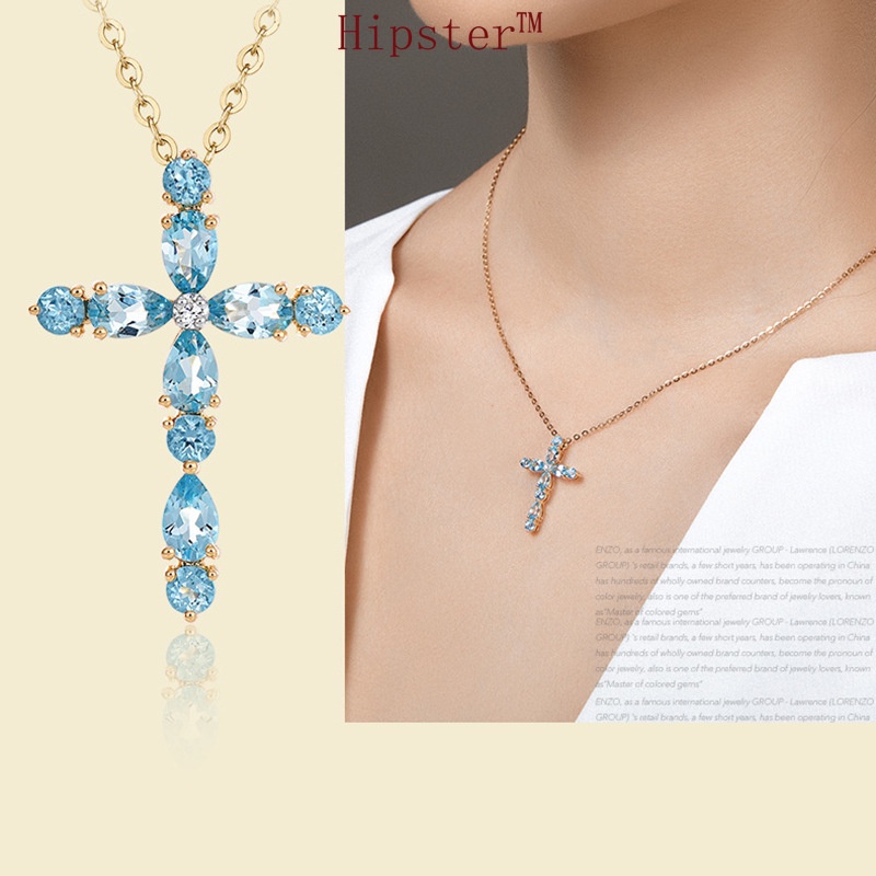 New Elegant Inlaid with Diamond Colored Gemstone Cross Pendant