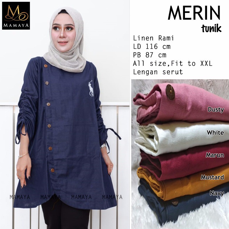 Merin Tunik fab linen rami,lengan serut fit xxl ld 116 pb 87