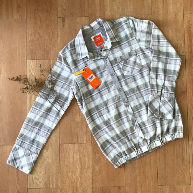 Kemeja Katun Lengan Panjang Wanita Motif Kotak-kotak