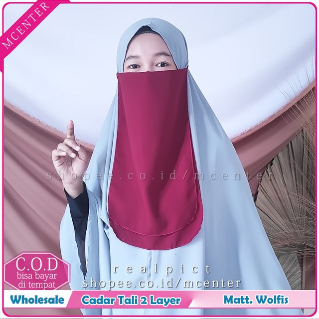 Cadar Wolfis Tali 2 Layer Husna Purdah Woolpeach Polos Ala Malay