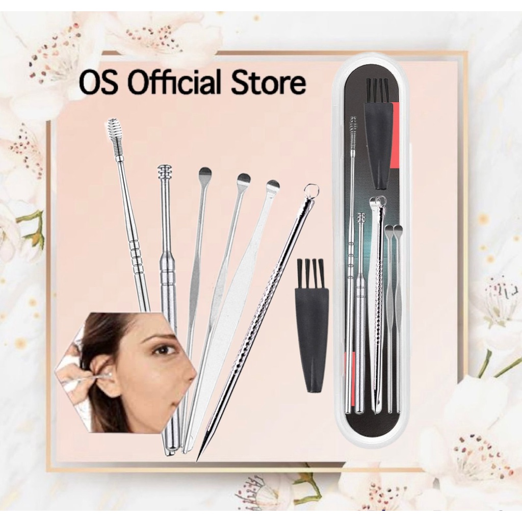 OS ￼Alat Pembersih Telinga Korek Kuping Ear Wax Picker 1 Set 7 PCS Stainless Steel