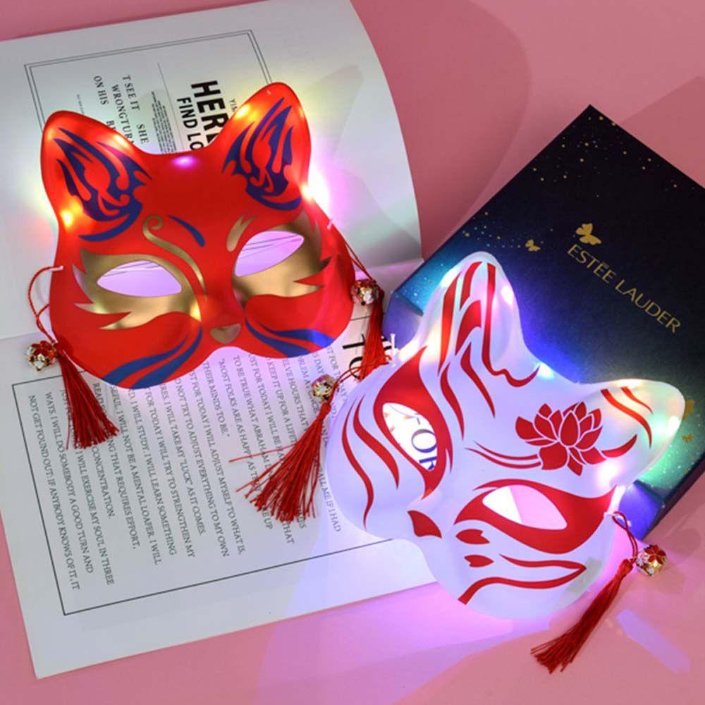 Mxbeauty Cosplay Masker Topeng Plastik Cosplay Lampu Led Luminous Props Hiasan Kepala Anime Topeng Wajah Kucing Topeng Led Light up Mask