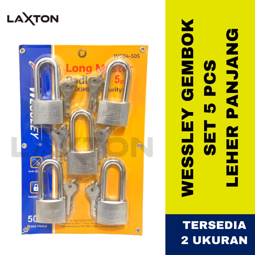 Wessley Gembok Set 5 pcs Pintu Master Anti Potong Leher Panjang WG04