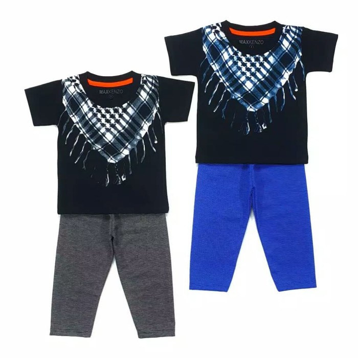 Sorban Setelan Baju Anak laki-laki Sorban 1-7 tahun - Celana Biru, 2-3 tahun(J3J3) REAL PICT BISA CO