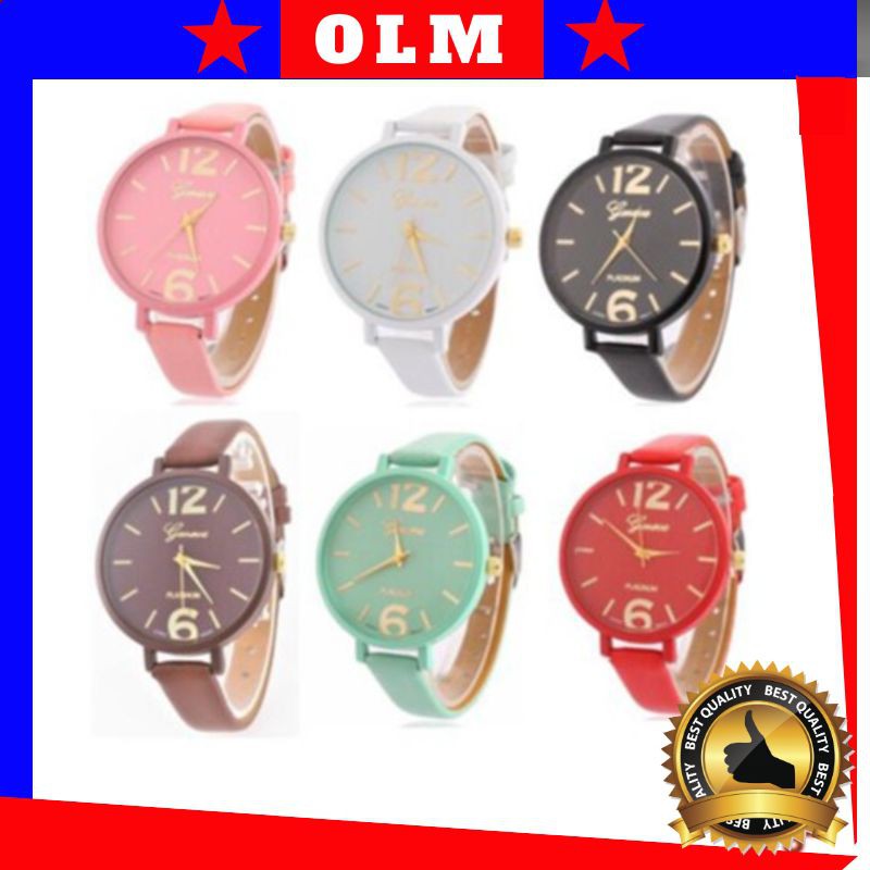 OLM - J031 JAM TANGAN GENEVA PLATINUM / ARLOJI ANALOG / JAM CEWEK / TALI KULIT / QUARTZ