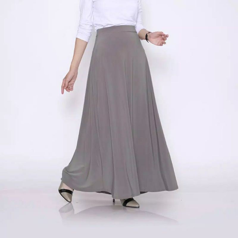 TERLARIS !!! ROK PANJANG JUMBO SPANDEK JERSEY WANITA TERMURAH / ROK PANJANG MAX BB 80 KG BAHAN PREMIUM BISA COD & SAMEDAY-ABU ABU
