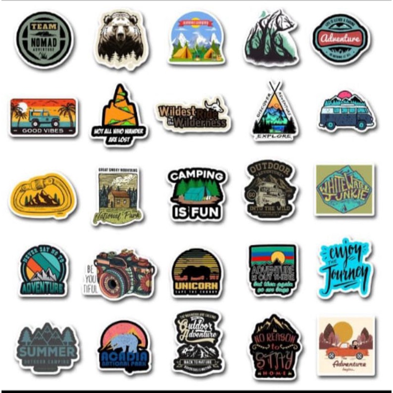 Cutting sticker Stiker kromo desain gunung Family Camp isi 50pcs