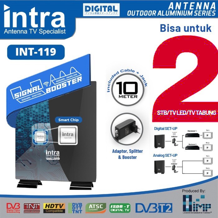 Antena Tv Digital Indoor Outdoor INtra INT-119 Bisa 2 Tv LED Tabung STB Full HD SNI