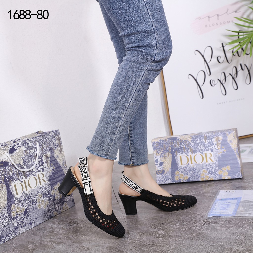 D1or &amp; Moi Slingback Pump Mesh Cannage Embroidery 1688-80