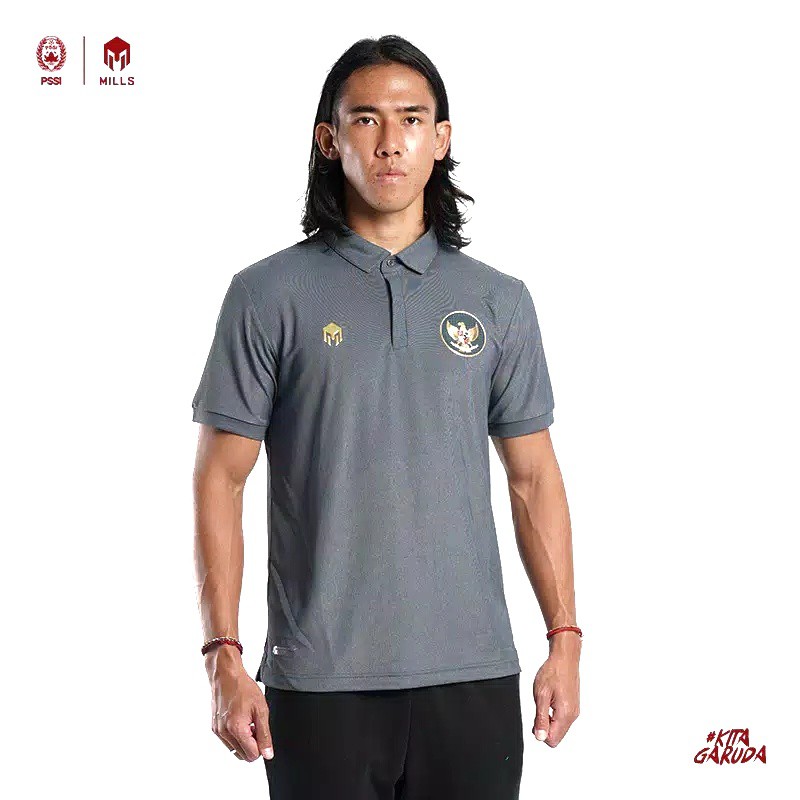 JERSEY TIMNAS GARUDA INDONESIA 2020 MILLS 17001GR POLO SHIRT TIMNAS INDONESIA ORIGINAL GREY