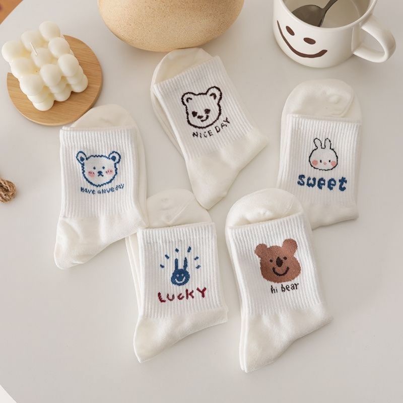 [COD] Kaos Kaki Putih Panjang Import Motif Boneka Lucu Cute Kaos Kaki Wanita Import Tebal Premium