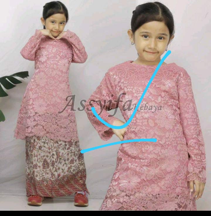 Stelan Kebaya Brukat Tunik Kurung Lian Kombi Rok Span Batik Anak