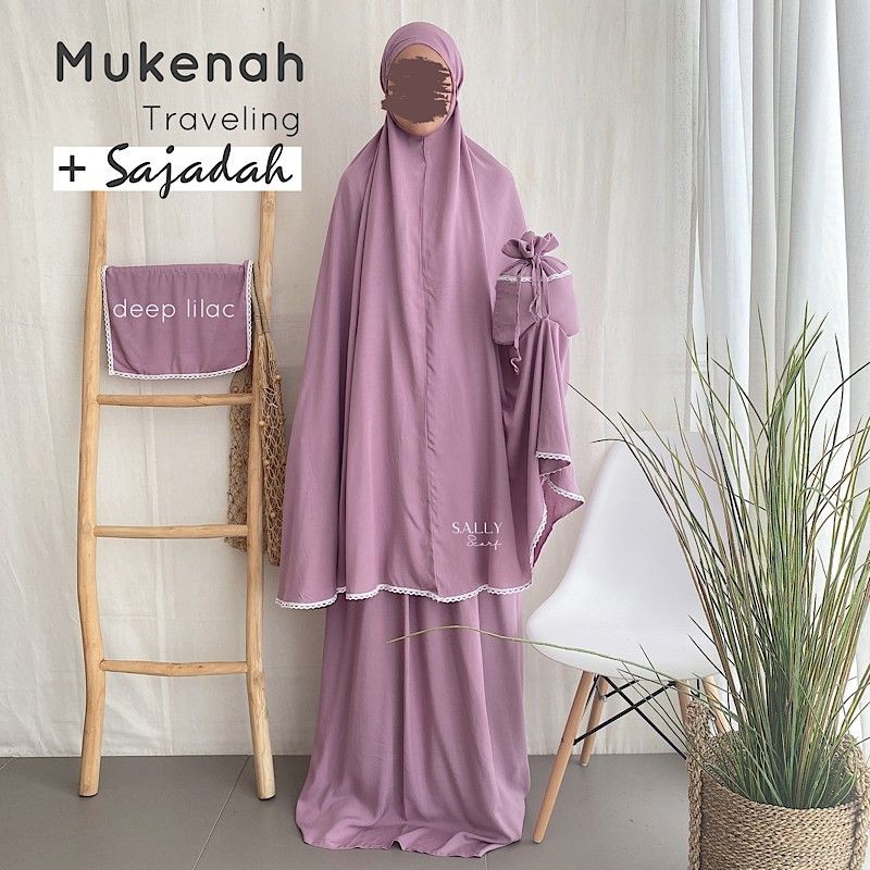 READY Mukena Sally Scarf Deep Lilac Polos Rayon Premium Jumbo bonus sajadah mini