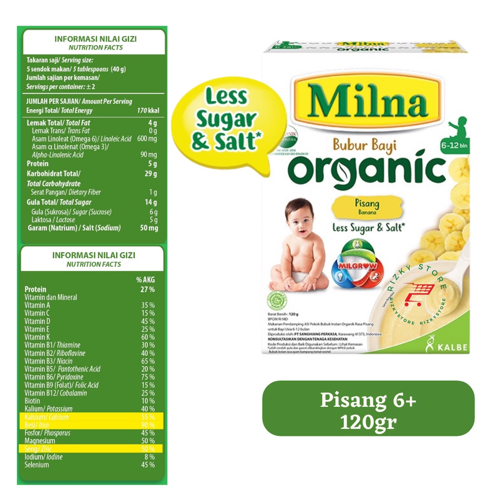 MILNA BUBUR ORGANIK  Pendamping  ASI 120gr