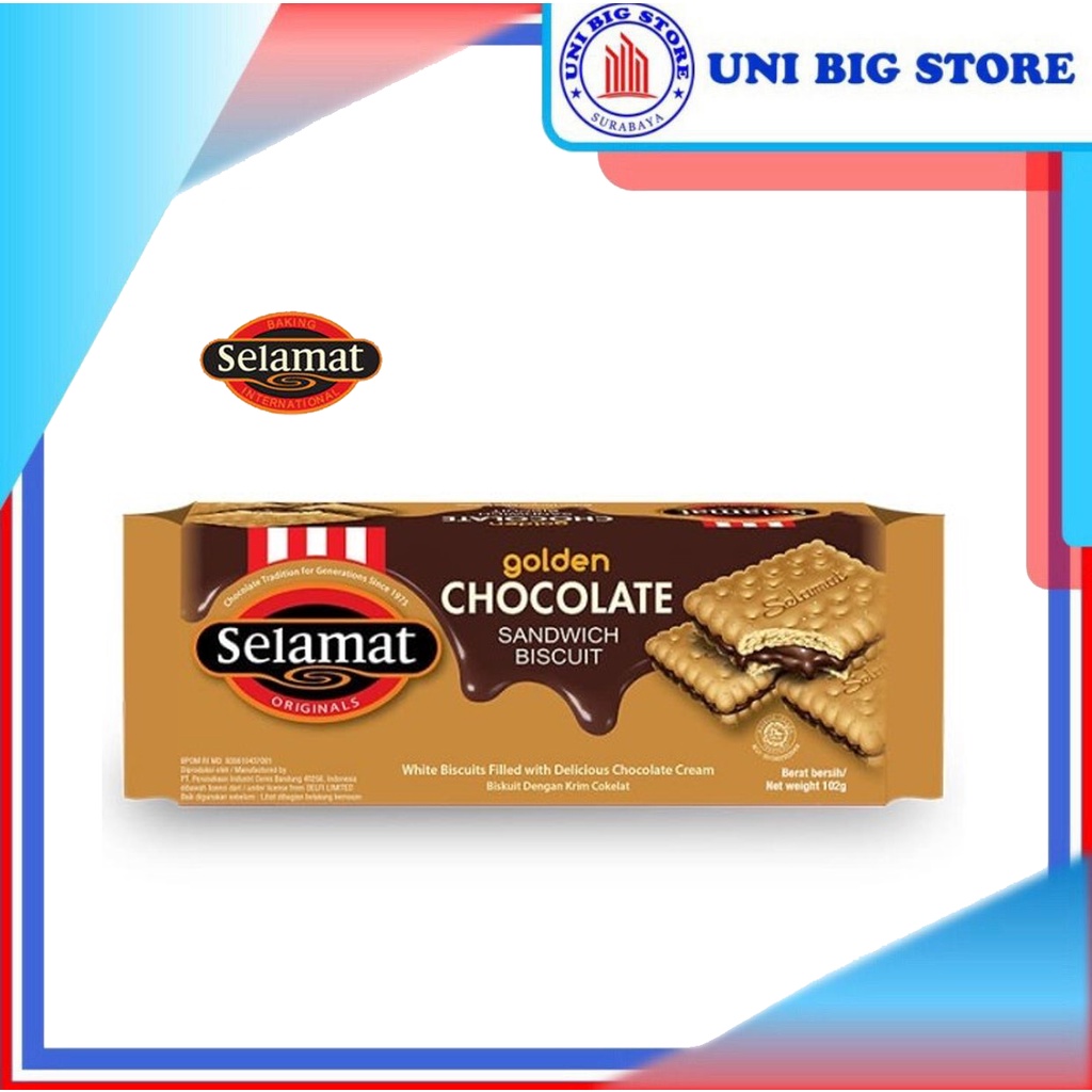 

Selamat Sandwich Biscuit GOLDEN Chocolate 102 gr Biskuit Coklat Choco