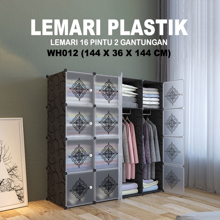 Lemari Pakaian 16 Pintu+ 2 Gantungan Baju Lemari plastik lemari rak serbaguna Lemari portabel - WORLDHOME