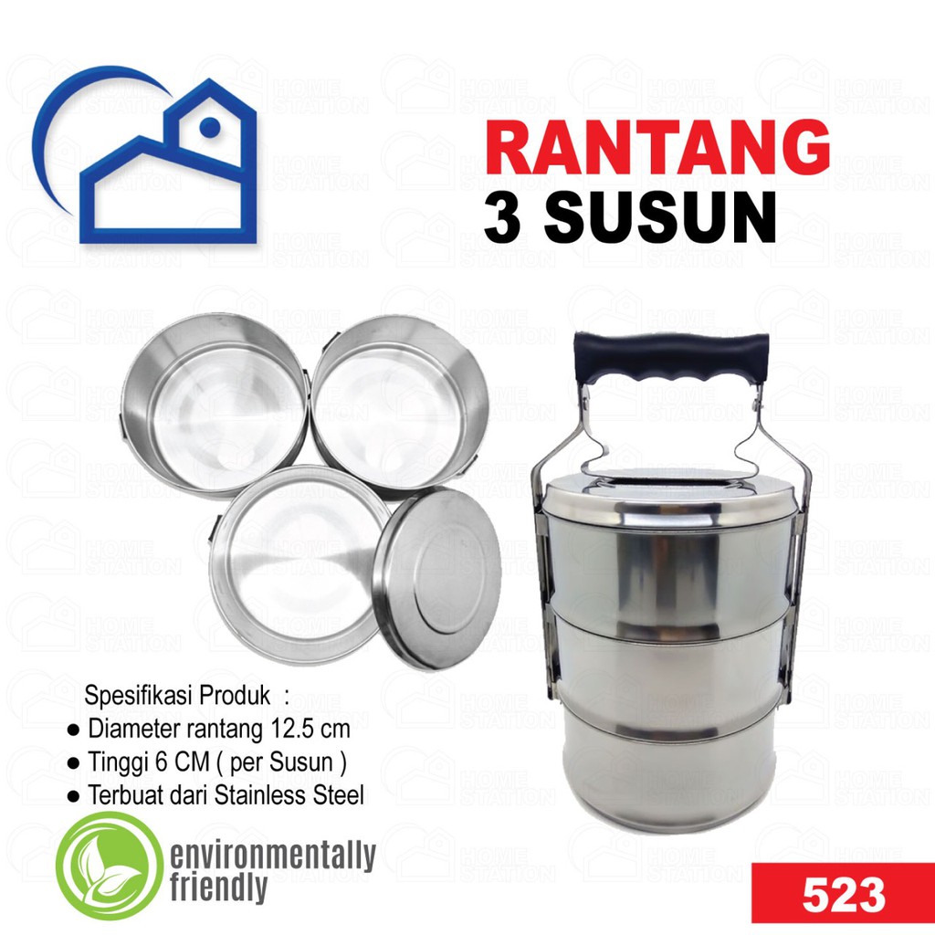 Rantang susun stainless steel tahan panas / rantang piknik 3 susun / rantang jadul 523