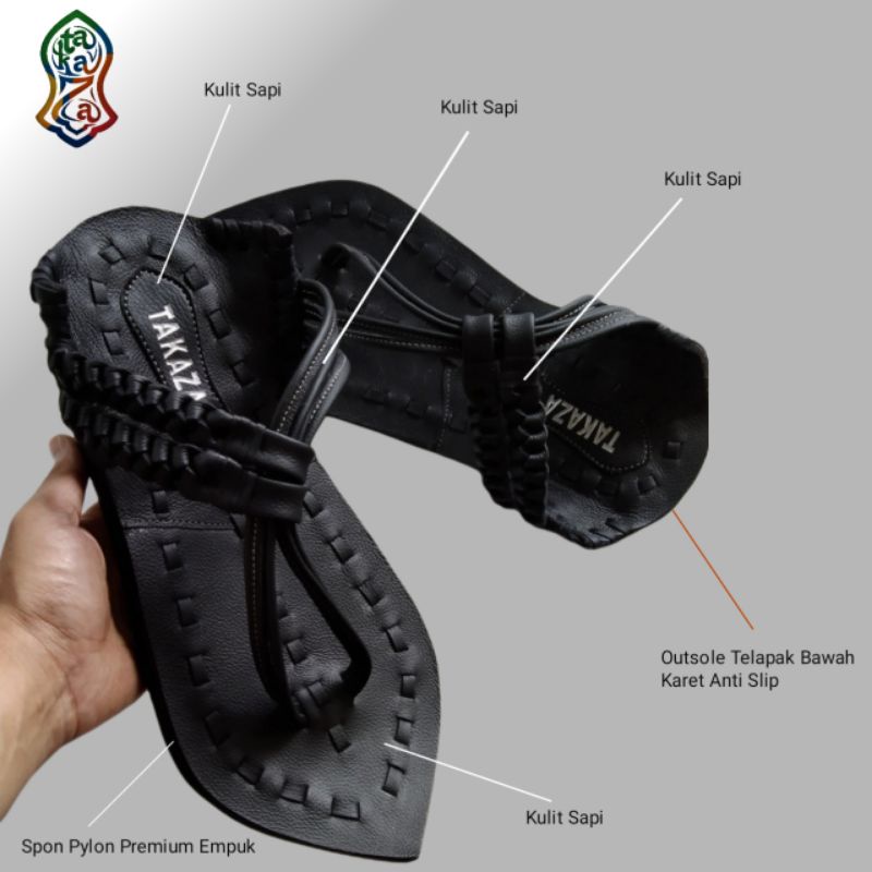 TAKAZA | Sandal Terompah Nabi Bahan Kulit Sapi |Replika Terompah Nabi