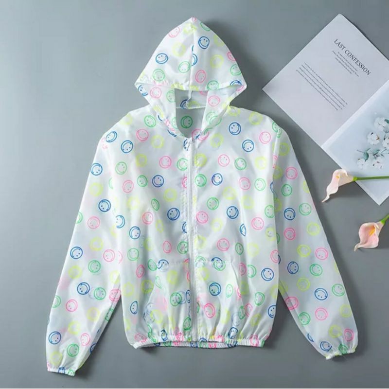 Jaket Wanita Trend Korea Anti UV Parasut Semi Transparan Woman Summer Sport Olahraga Casual Jacket-Smile